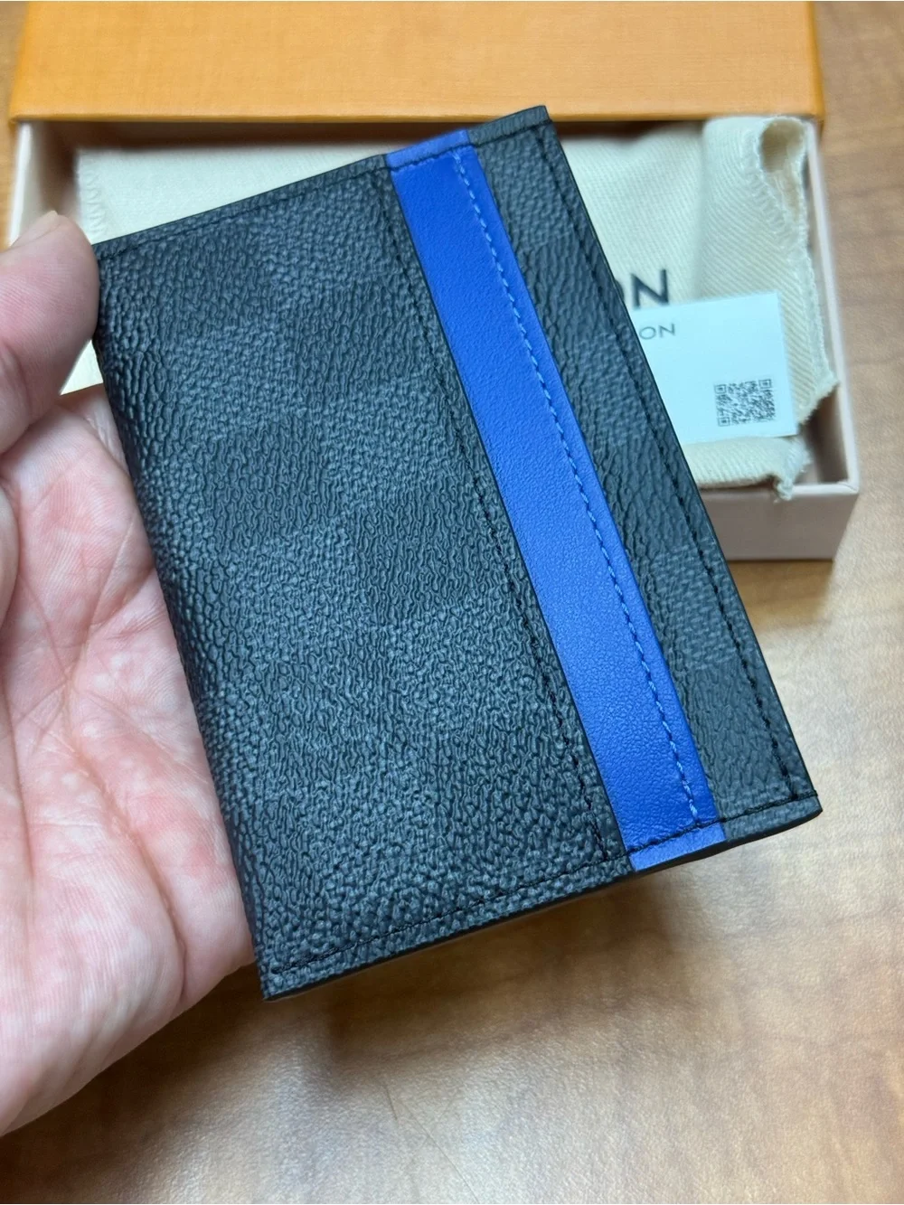 Louis Vuitton Black & Blue Card Holder Wallet Business Credit Lv Monogram